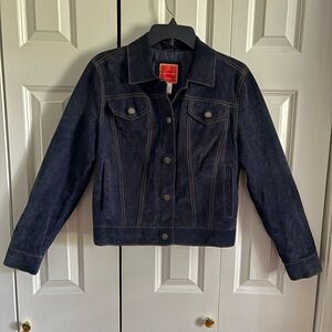 Isaac Mizrahi Dark Blue Suede Leather Jacket